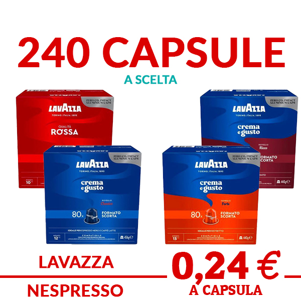 240 capsule alluminio Lavazza compatibile Nespresso a scelta